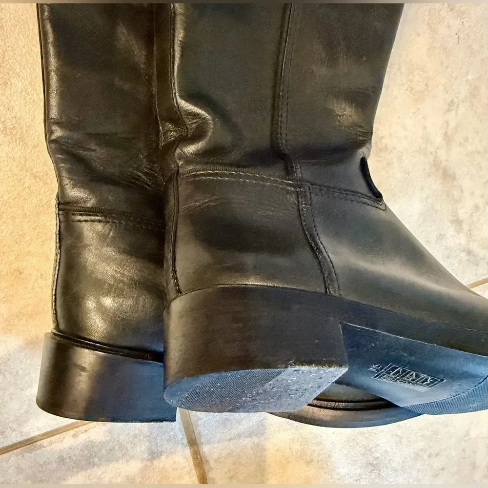 Tory Burch Lowell 2 Black Leather Logo Tall Riding Boots 50869 Size 6M Designer